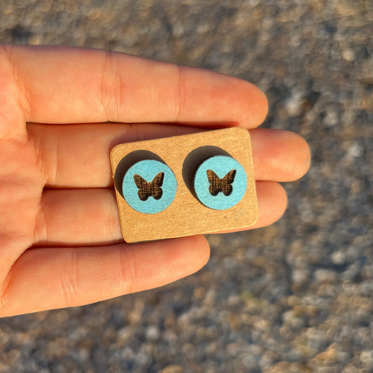 Butterfly Circle Round Stud Earrings