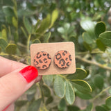 Leopard Circle Wood Stud Earrings
