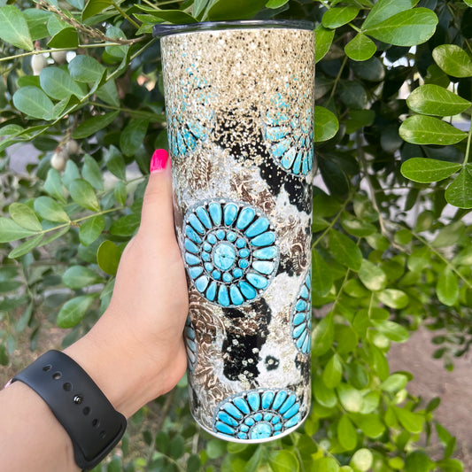 Turquoise Cow Glitter 20oz Tumbler