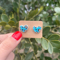 Leopard Print Medium/Big Heart Stud Earrings